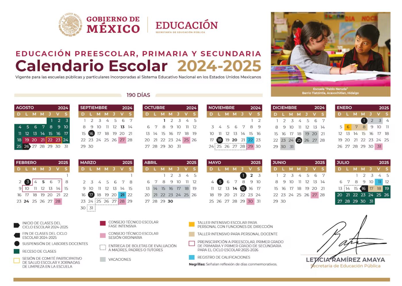Calendario oficial de la Secretaría de Educación Pública. Foto: SEP.