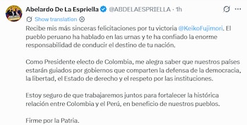 Abelardo de la Espriella, presidente electo de Colombia, felicita a Keiko Fujimori por su victoria electoral. (Foto: X/@ABDELAESPRIELLA)