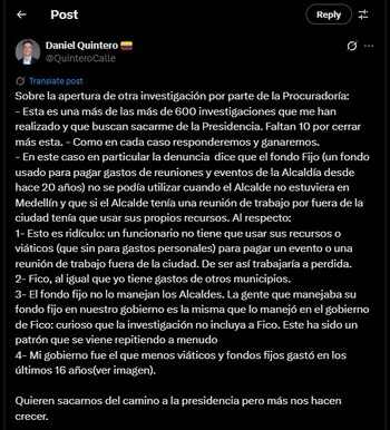 Daniel Quintero habló de la