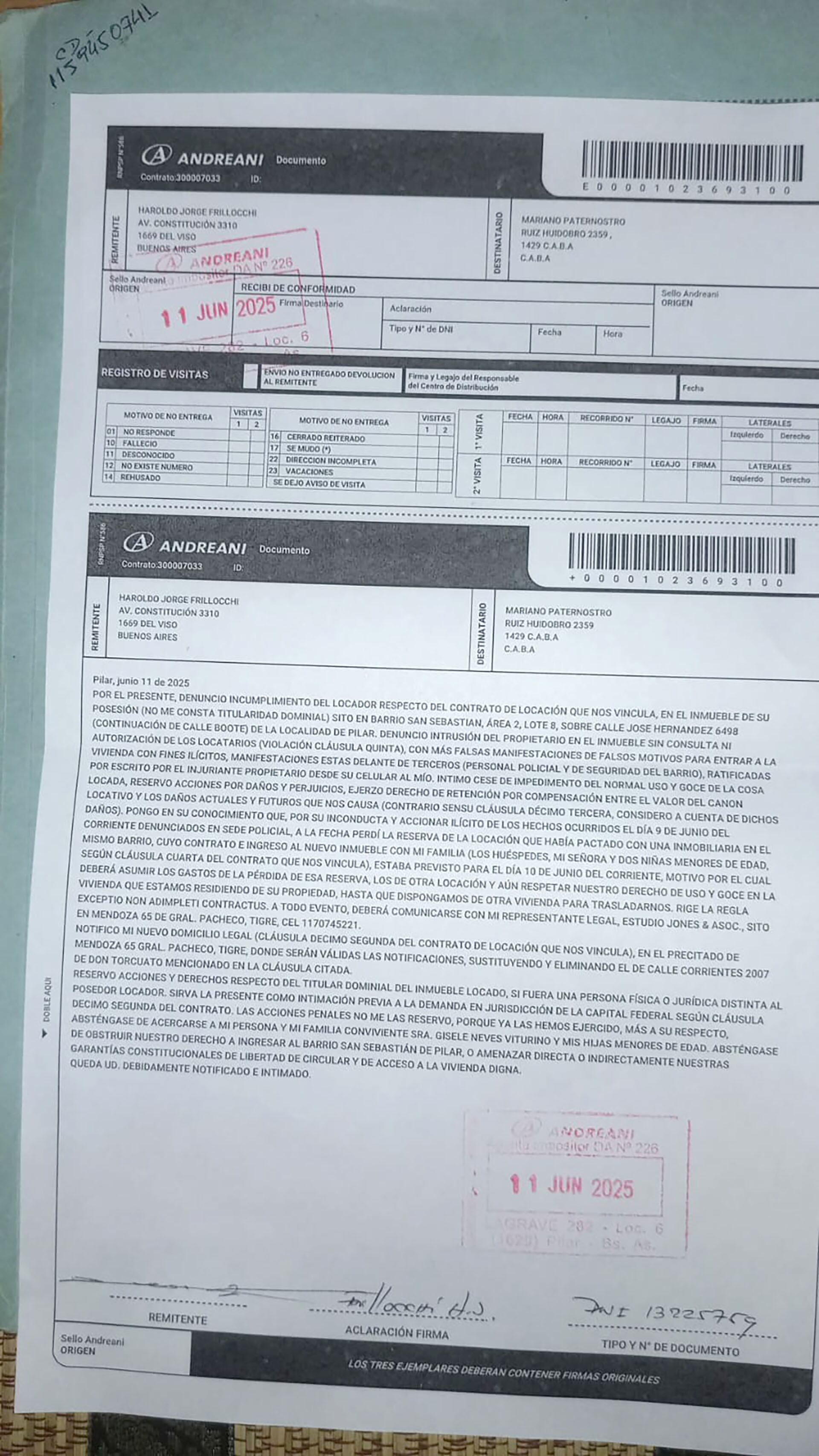 Denuncia de robo y acoso sexual presentada por el matrimonio contra Mariano Paternostro, dueño de la propiedad