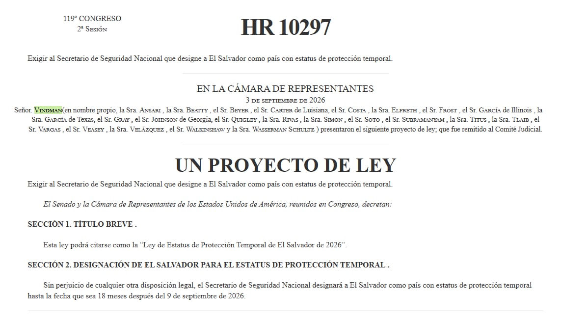 El proyecto de ley se encuentra en el sitio web del Parlamento. (Cortesía: Congreso de los Estados Unidos)