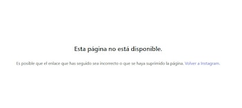 Texto en español sobre fondo blanco que informa que una página no está disponible y ofrece un enlace para volver a Instagram
