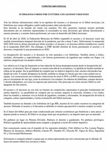 La institución había dado el visto bueno a las protestas de varios equipos de la Liga de Expansión.