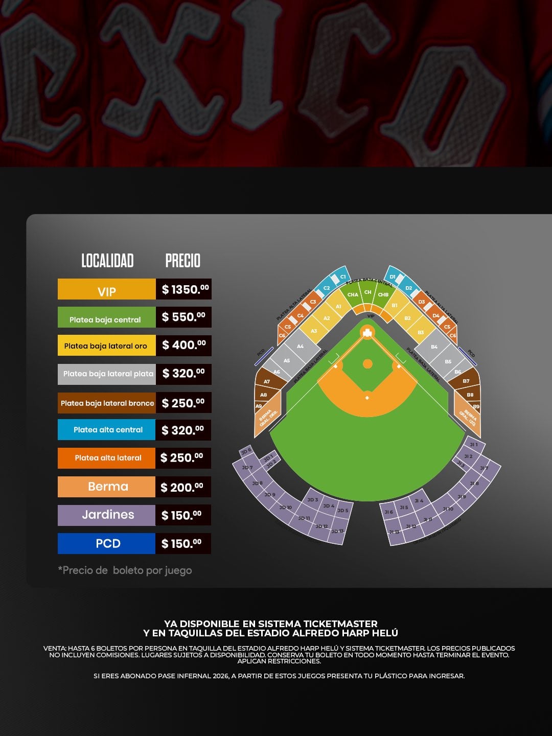Los aficionados pueden elegir su experiencia en el Estadio Alfredo Harp Helú gracias a una amplia oferta de boletos desde 150 hasta mil 350 pesos. (X/ @DiablosRojosMX)