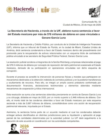 Comunicado oficial de Hacienda.