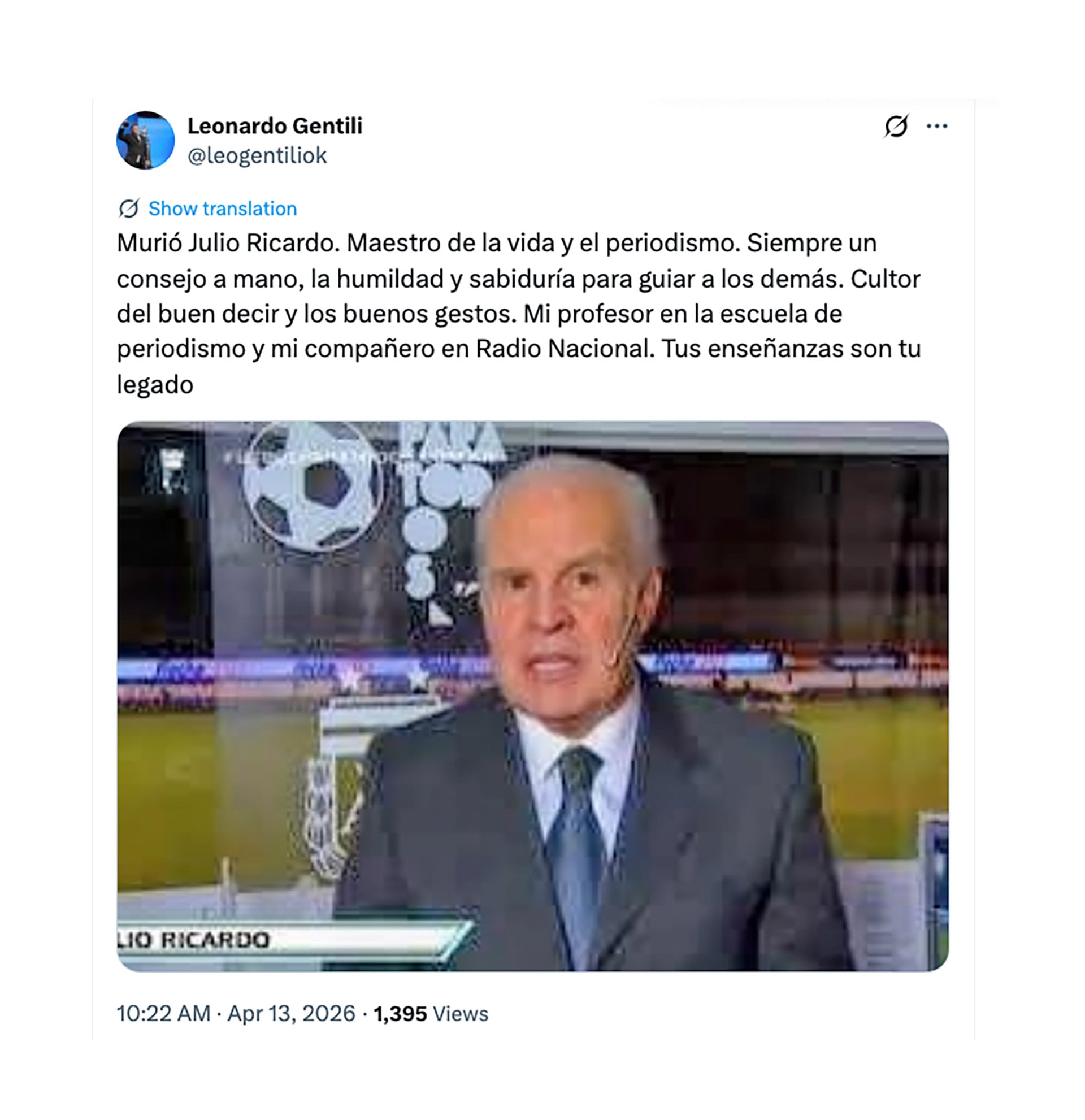 El saludo de Leonardo Gentilli a Julio Ricardo