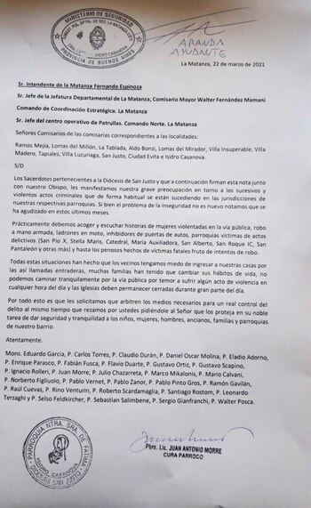 Comunicado Iglesia inseguridad