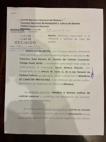 Renuncia Sergio Mayer a Morena. (X/@Juan_OrtizMX)