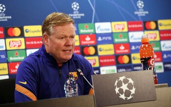 15/02/2021 El entrenador del FC Barcelona, Ronald Koeman, en rueda de prensa en la Liga de Campeones.
El entrenador del FC Barcelona, Ronald Koeman, dijo que es más "realista" que nadie y reconoció que "faltan cosas" a su equipo para poder competir por la Liga de Campeones después de caer goleado en casa ante el Paris Saint-Germain en la ida de los octavos de final (1-4).
DEPORTES
MIGUEL RUIZ/FCB
