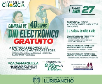 La campaña inicia a partir de las 9:30 a. m. - Créditos: Municipalidad Distrital de Lurigancho-Chosica.