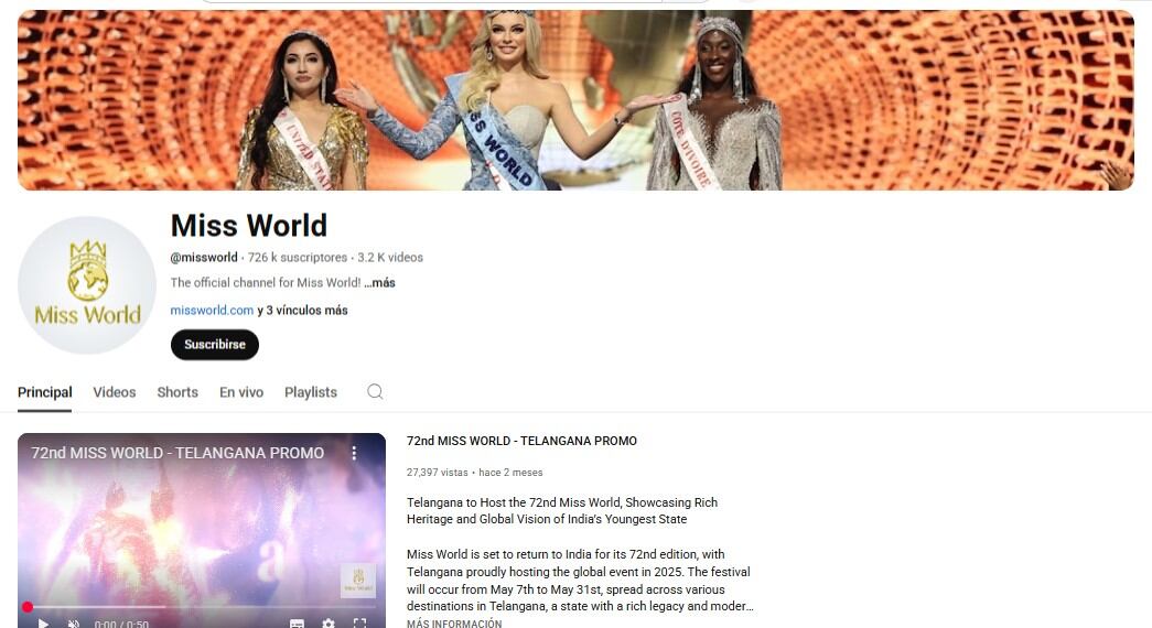 Miss Mundo 2025 se transmitirá a través de YouTube. (Captura YouTube)