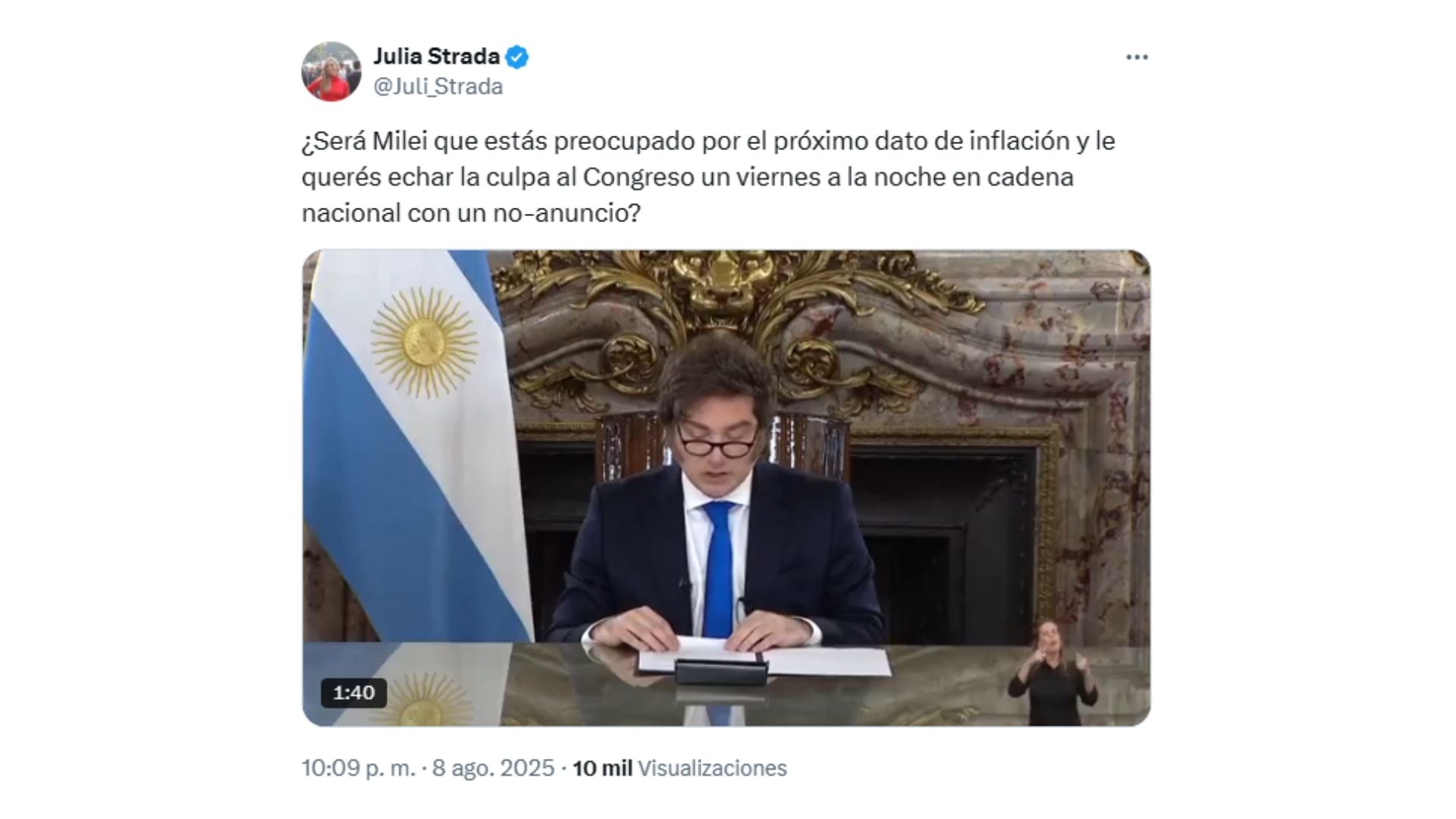 La diputada de Unión por la Patria cuestionó el mensaje del presidente