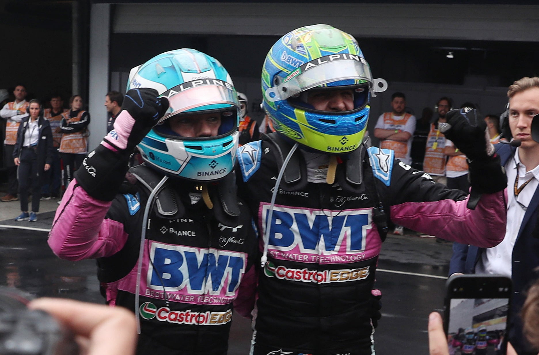 El doble podio en el GP de Brasil 2024, uno de los grandes momentos de la dupla con Alpine (REUTERS/Carla Carniel)