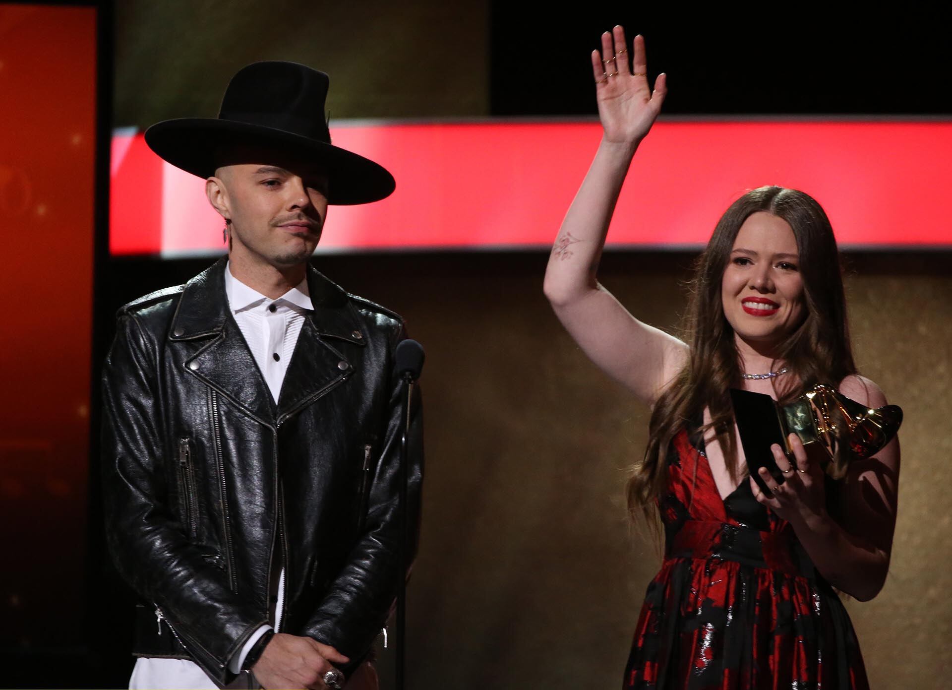 Jesse & Joy accept the Grammy for Latin Pop Album for