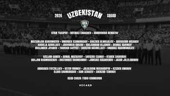 La lista de convocados por parte del italiano Fabio Cannavaro para su primer debut mundialista-crédito Federación Uzbeka de Fútbol