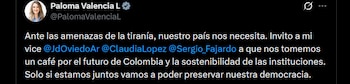 Paloma Valencia - crédito @PalomaValenciaL/X