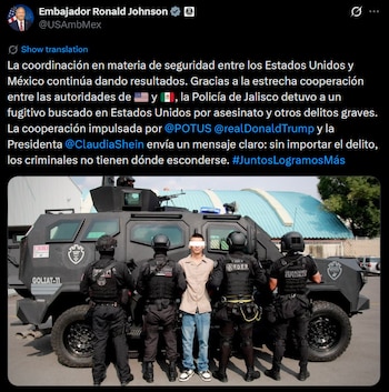 Ronald Johnson celebra captura del "Coke" en Jalisco, fugitivo buscado en EE. UU. RRSS