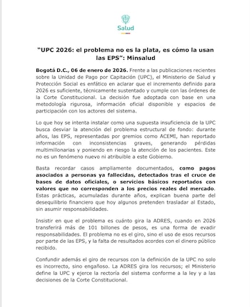 La cartera de Salud señaló