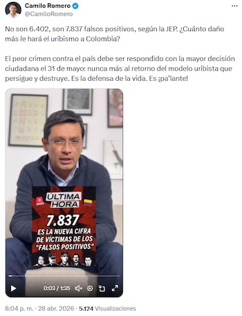 Camilo Romero criticó propuesta de Álvaro Uribe Vélez como ministro tras revelarse cifra de falsos positivos - crédito @CamiloRomero/X