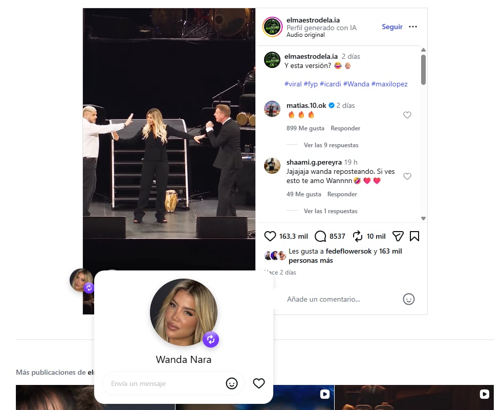 Wanda Nara compartió en sus redes sociales un video creado con inteligencia artificial sobre Mauro Icardi y Maxi López (Instagram)