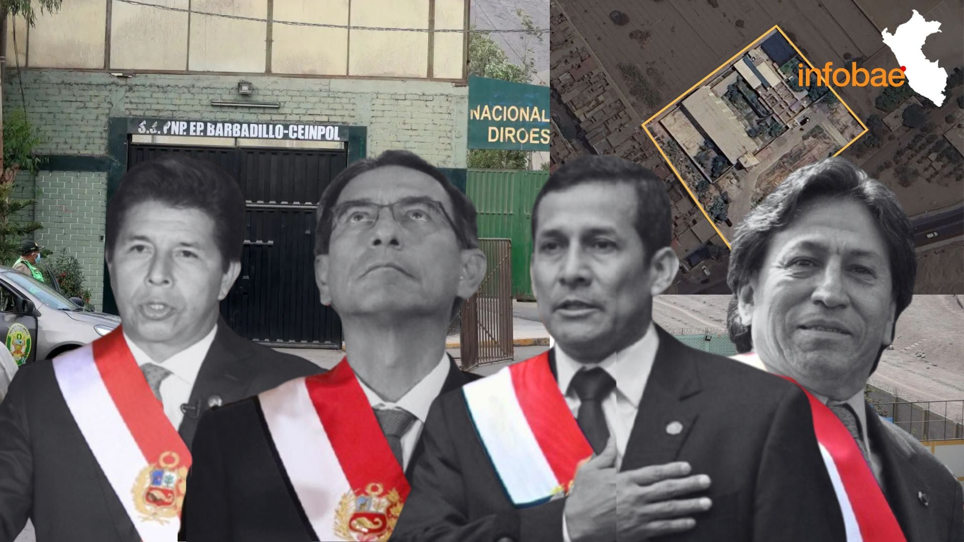 Pedro Castillo, Martín Vizcarra, Ollanta Humala y Alejandro Toledo se encuentran encarcelados en Barbadillo. | Fotocomposición: Infobae Perú (Camila Calderón)