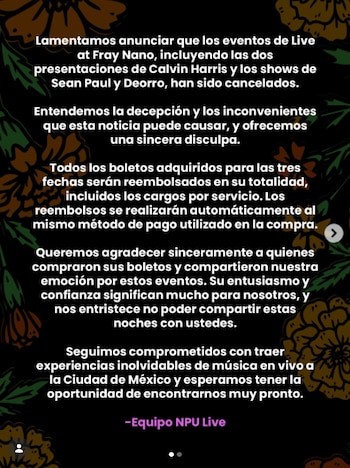 La promotora NPU Live canceló las tres fechas del festival Live at Fray Nano en la Ciudad de México. (Instagram/ @npu.live)