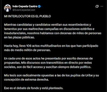 El gasto declarado por la campaña de Iván Cepeda priorizó la propaganda electoral, con 1.405 millones de pesos invertidos en impresos, avisos y publicidad - crédito @IvanCepedaCast/X