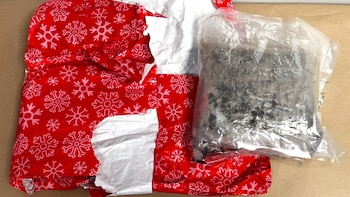 La mujer canadiense trató de esconder kilos de metanfetamina con envoltura para regalos navideños. (Facebook/New Zealand Customs)