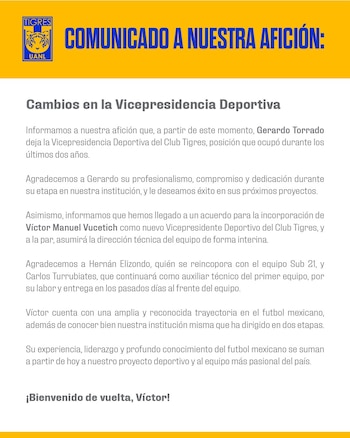 Además de Vucetich, varios movimientos se hicieron dentro de la institución, incluida la despedida de Gerardo Torrado.