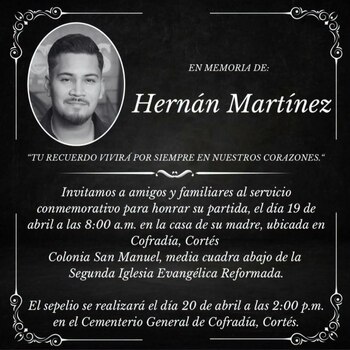 El velorio de Hernán Martínez se realizan en la colonia San Manuel, en Cofradía. (Foto: Redes sociales)