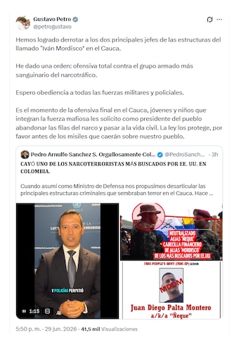 Gustavo Petro se refirió a la caída de alias Ñeque