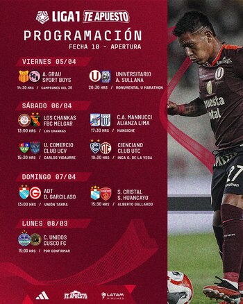 Programación fecha 10 del Torneo Apertura 2024.