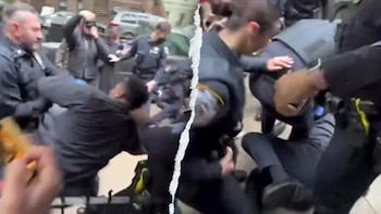 La Policía de Nueva York detuvo a cuatro personas, incluido Ossé, por obstrucción y conducta desordenada, tras el bloqueo del acceso a la vivienda (@_jenniferkings)