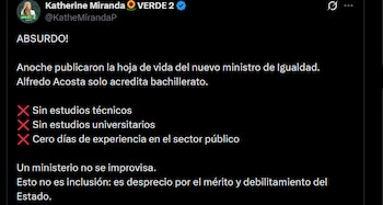 Katherine Miranda cuestionó el nombramiento