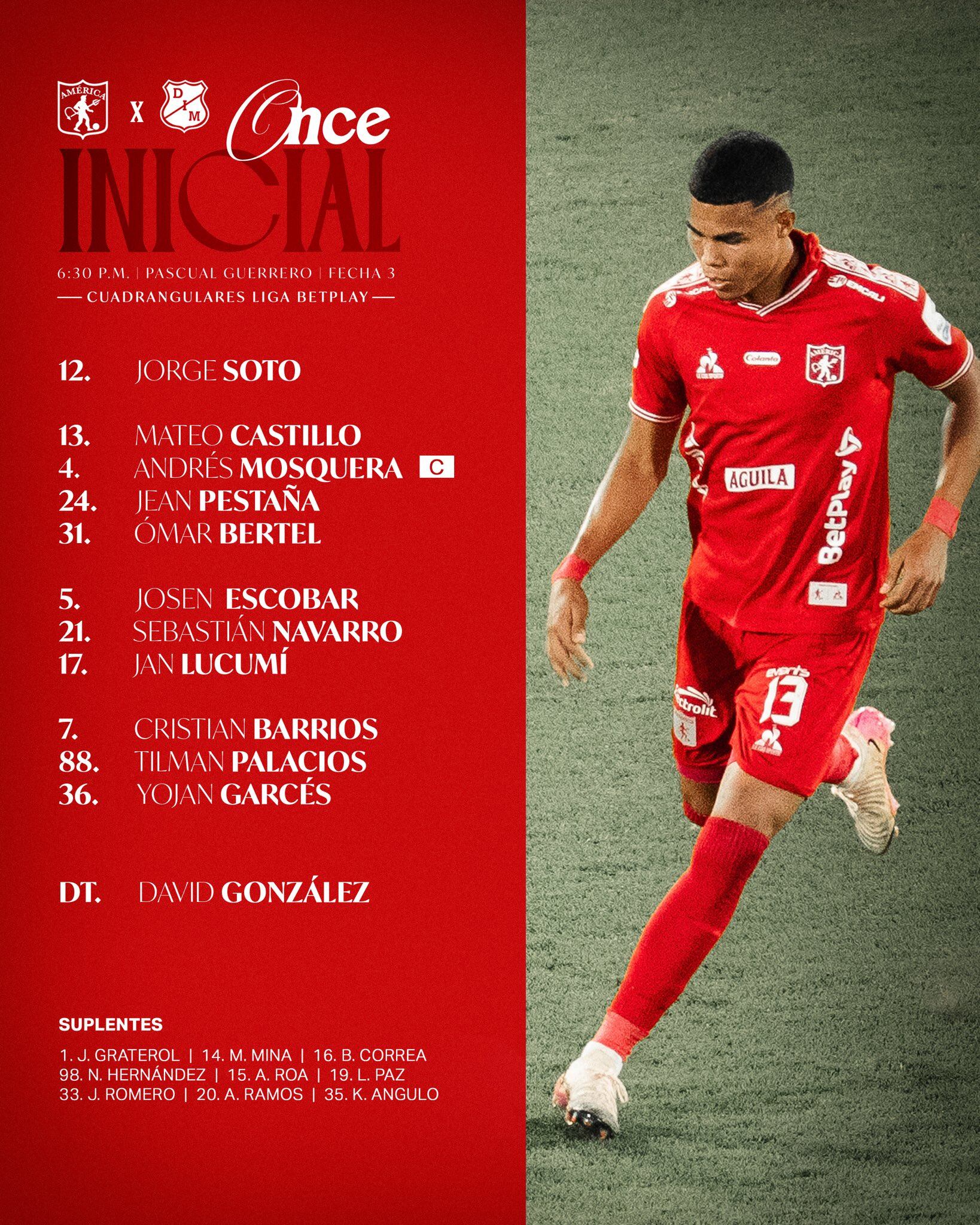 Alineación del América para el partido ante Medellín, por cuadrangulares de la Liga BetPlay - crédito América de Cali