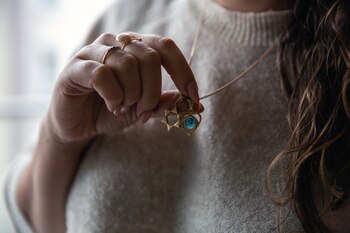 Irina Barskaya displays a necklace