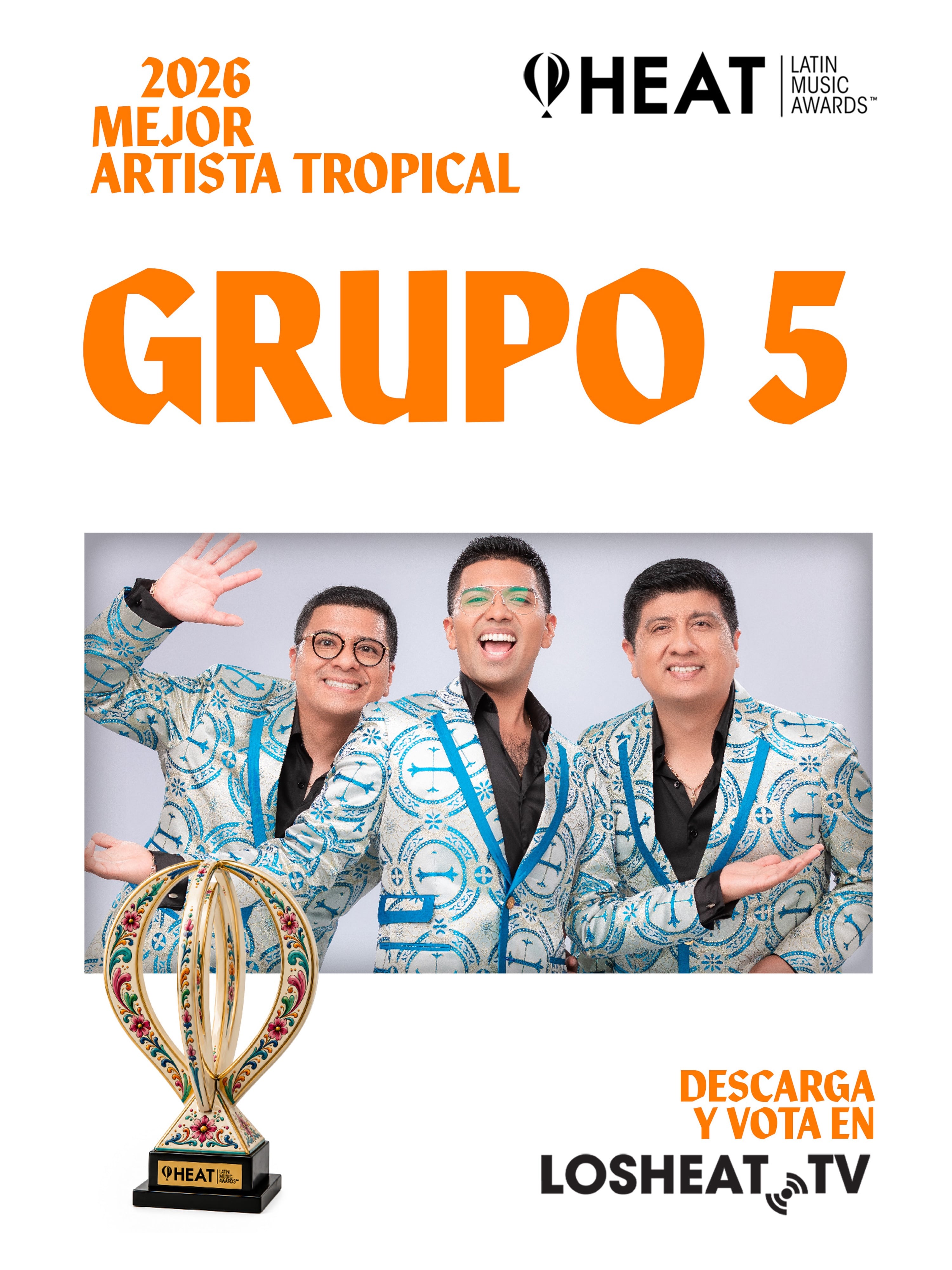 Grupo 5 y Corazón Serrano representarán a Perú en la categoría Mejor Artista Tropical.