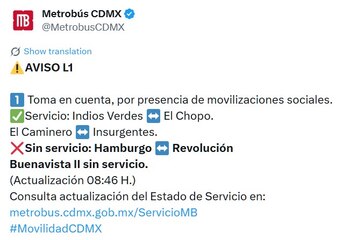 Avance en tiempo real de las diversas líneas de la red de transporte público capitalino.