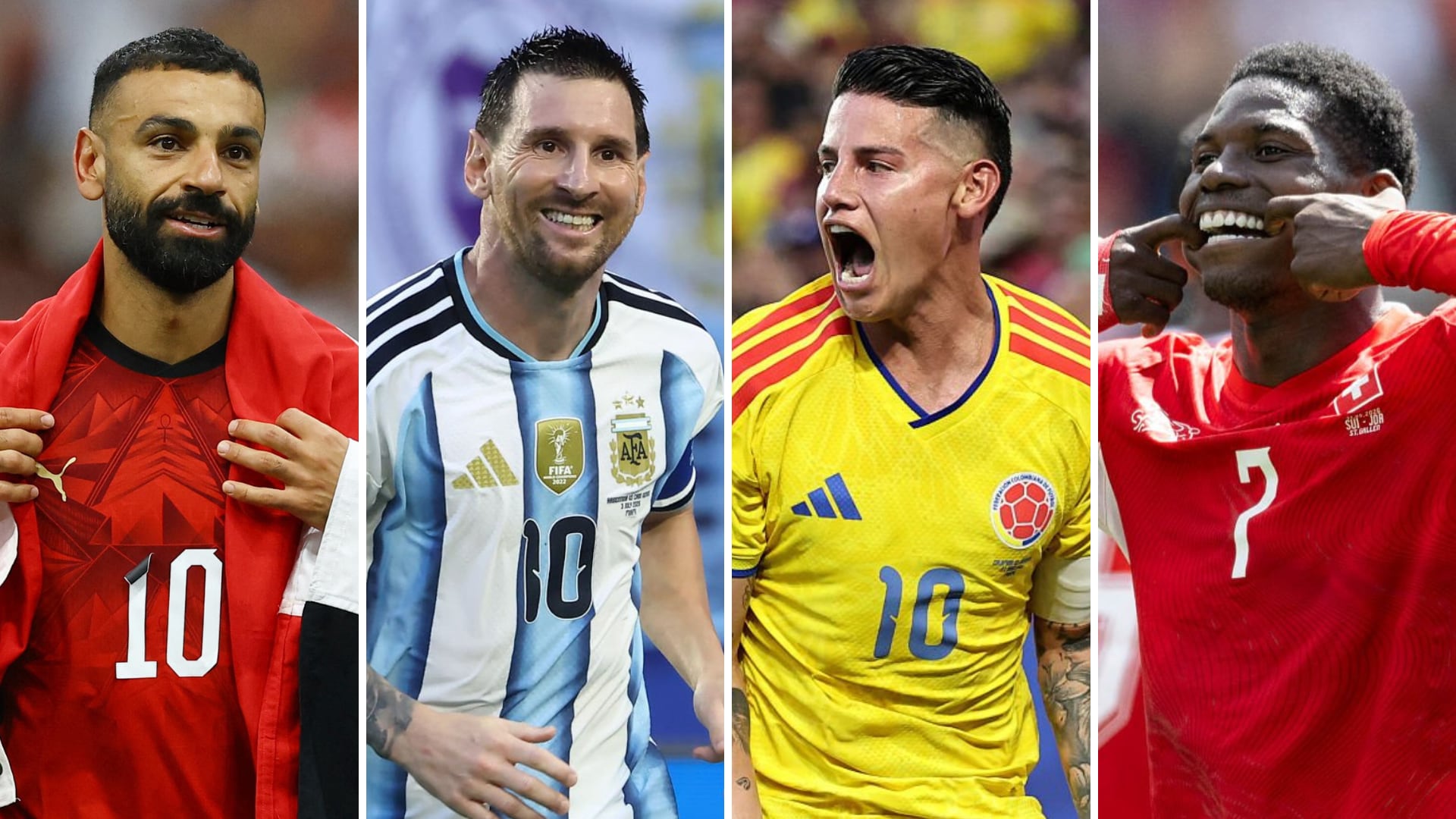 Cada país de la llave de octavos es liderado por mediocampistas y delanteros de élite, como Salah, Messi, James, Embolo. (Fotocomposición Infobae)