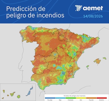 Mapa de predicción del peligro de incendios. (Aemet)