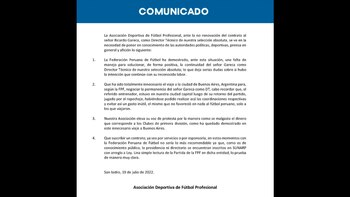 El comunicado de la ADFP