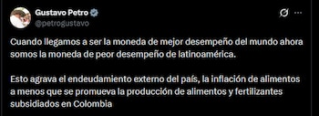 Petro planteó el subsidio a fertilizantes para limitar el traslado de la tasa de cambio a los precios de los alimentos - crédito @petrogustavo/X