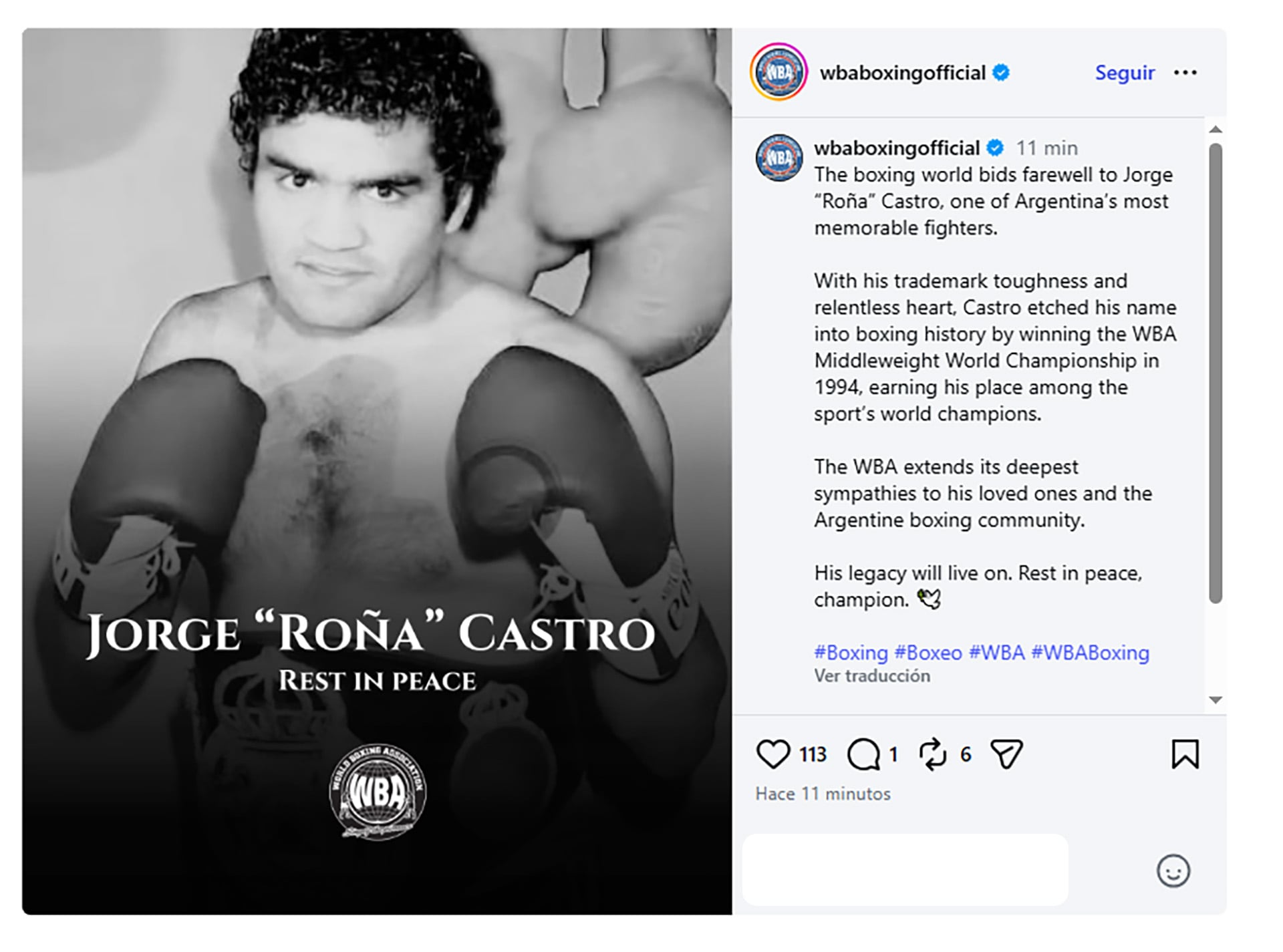 Los mensajes por la muerte del Roña Castro