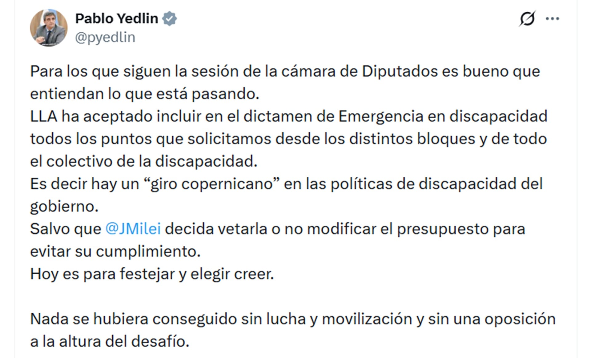 Pablo Yedlin, diputado de Unión por la Patria