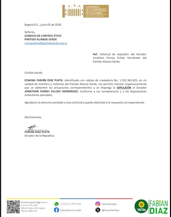 El congresista Fabián Díaz solicitó la expulsión Jota Pe Hernández del partido Alianza Verde - crédito @JotaPeHernandez/X