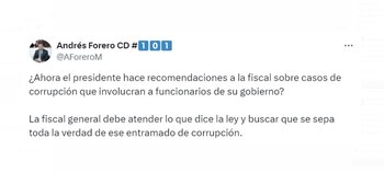El representante Andrés Forero destacó la importancia de que la fiscal General actúe de manera autónoma - crédito @AForeroM/X
