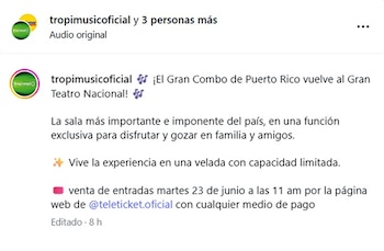Pie de foto: La preventa por Teleticket será del 23 al 26 de junio con 20% de descuento, según el anuncio oficial.