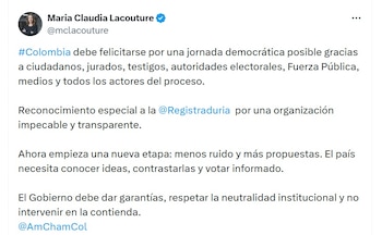 María Claudia Lacouture, presidenta ejecutiva de AmCham Colombia, anotó que el Gobierno debe dar garantías electorales - crédito @McLacouture/X