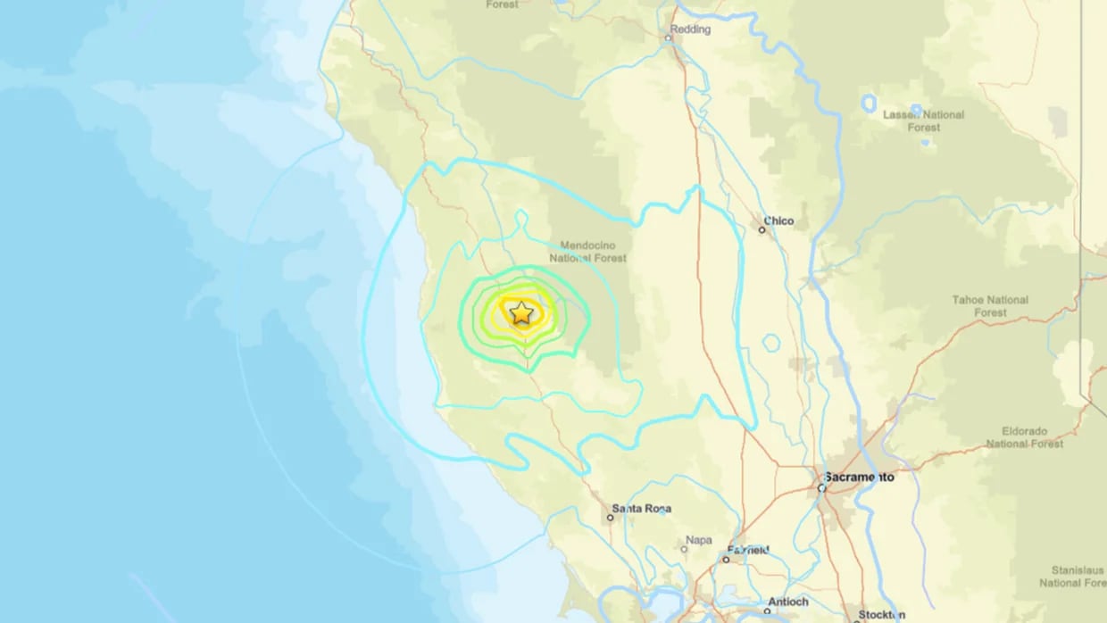 Mapa de intensidad del terremoto cerca de Redwood Valley (Servicio Geológico de Estados Unidos (USGS))