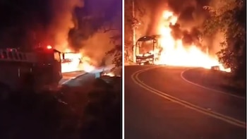 Se incendió un bus tras el choque con una motocicleta en la vía Anapoima-Apulo